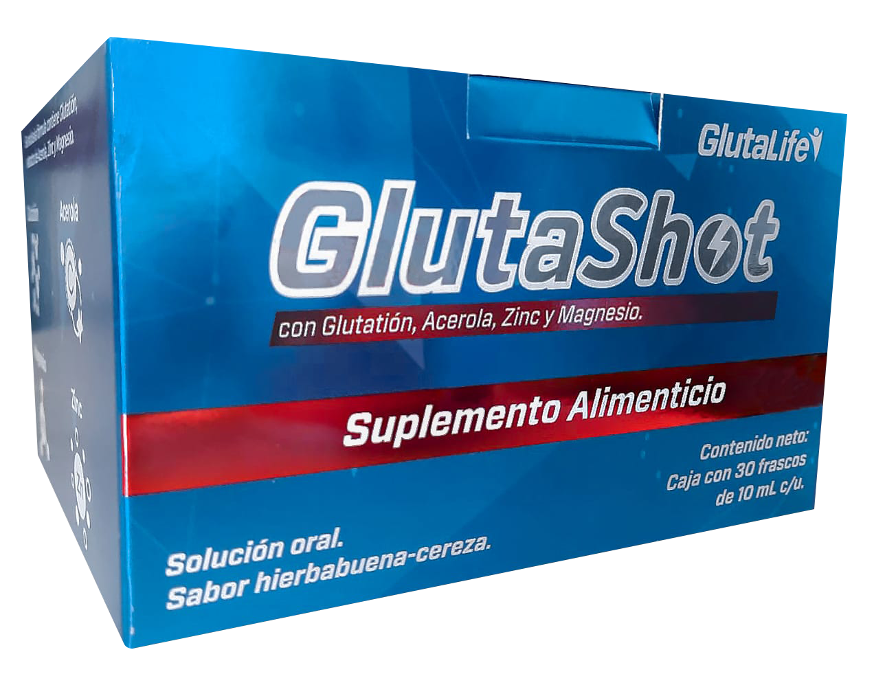 GlutaShot | Suplemento Alimenticio Líquido | Caja con 30 Unidades | Glutatión, Acerola (Vitamina C), Zinc y Magnesio