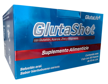 GlutaShot | Suplemento Alimenticio Líquido | Caja con 30 Unidades | Glutatión, Acerola (Vitamina C), Zinc y Magnesio