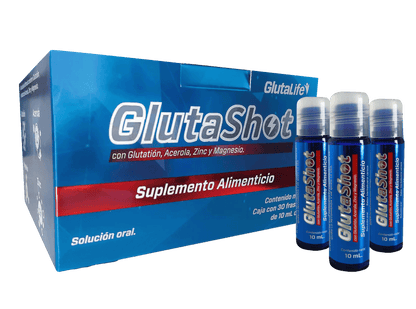 GlutaShot | Suplemento Alimenticio Líquido | Caja con 30 Unidades | Glutatión, Acerola (Vitamina C), Zinc y Magnesio